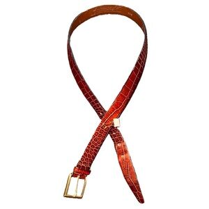 Women’s Genuine Leather Belt Size 36/90 Brown Croc Print W Gold Tone Buckle